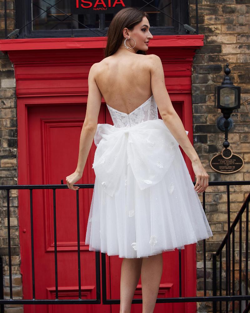 Aa2318 sheath short wedding dress with detachable skirt and strapless neckline2